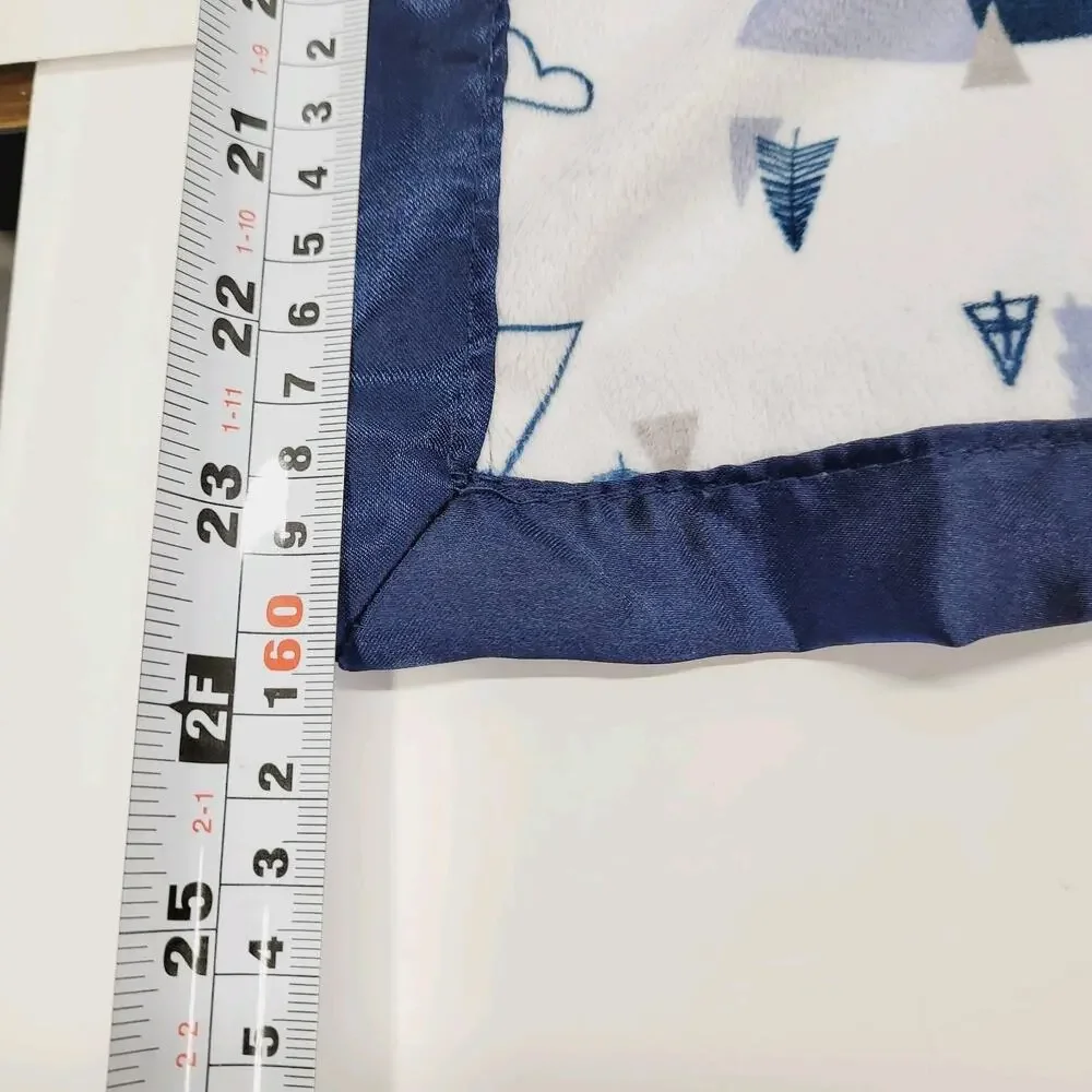 Just Born Bear Baby Blanket White Grey Blue Mountains Satin Security Lovey 24